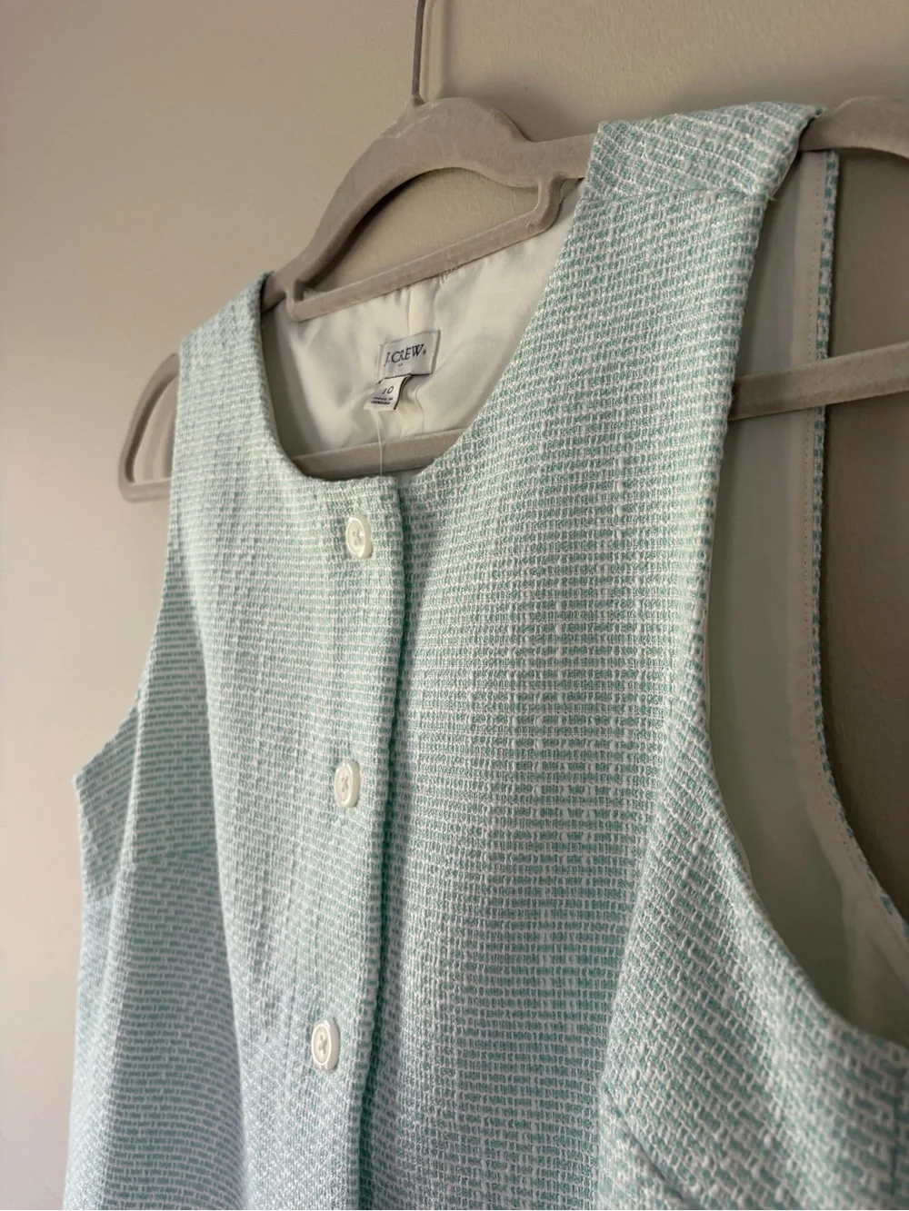 J. Crew Mint Sleeveless Button Tweed Shift Dress